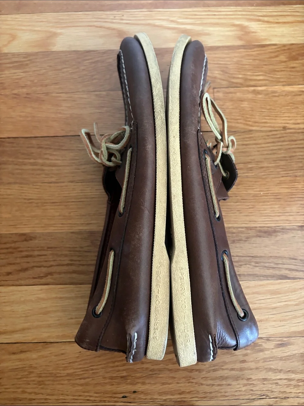 Sperry Brown Leather Moc-Toe Boat Shoes with Tan Laces